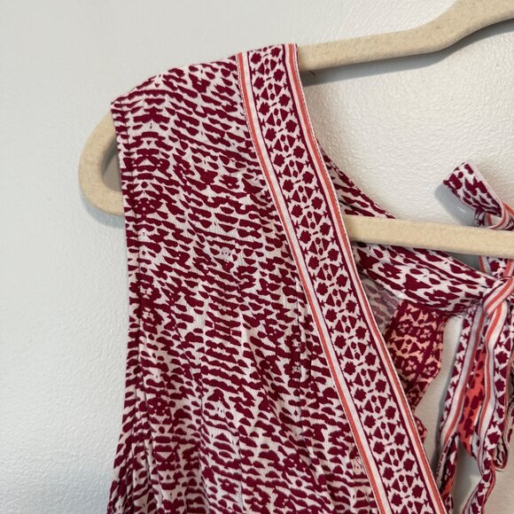 Loft Pink & White Sleeveless Patterned Jumpsuit Smocked Waist Deep V-neck - Picture 3 of 7